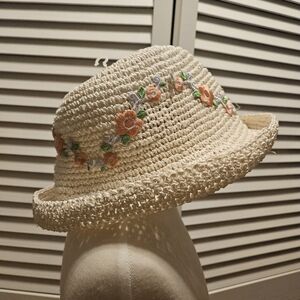 Raffia Flower Girls 90s Straw Hat